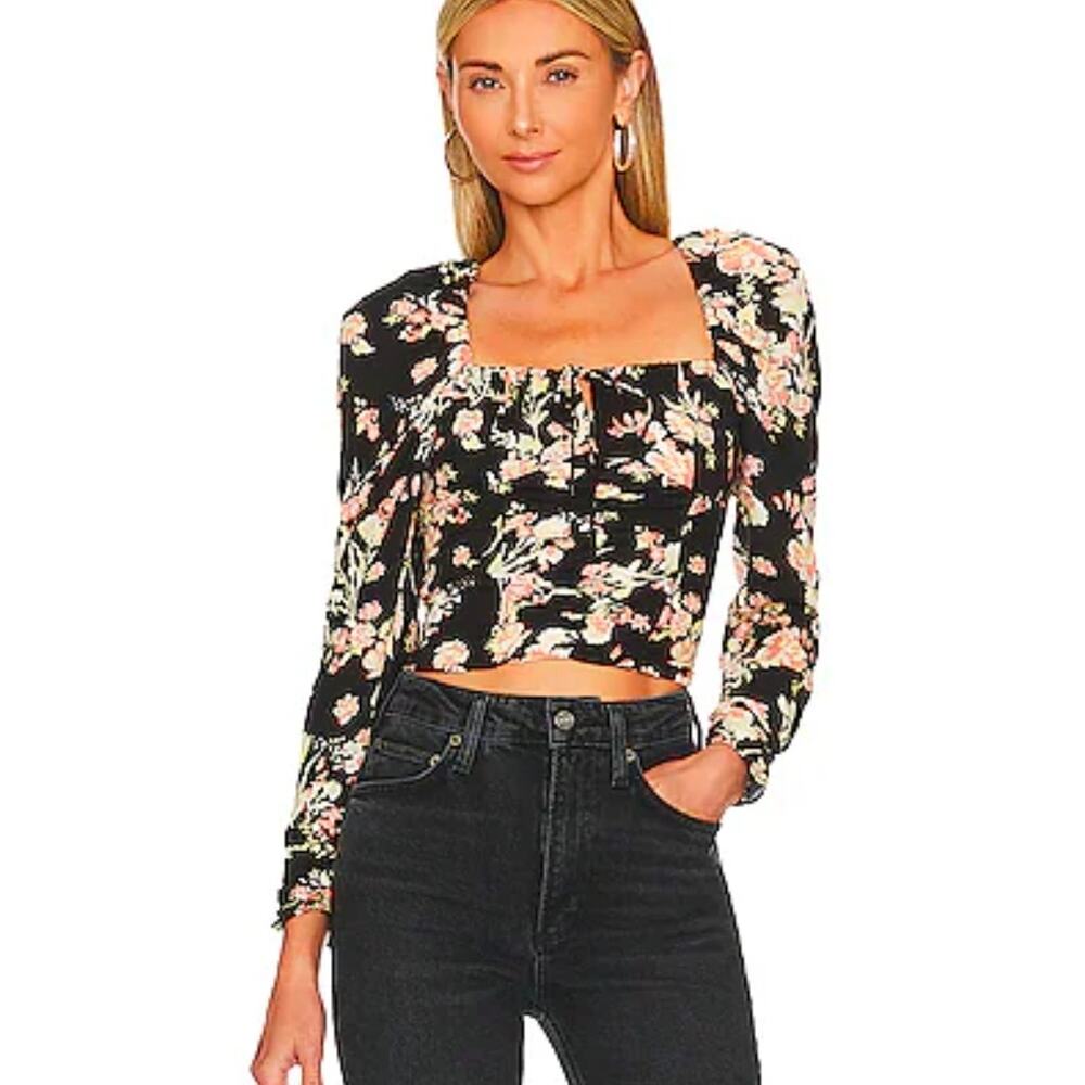 NWT Free People Hilary Print Floral Keyhole Neck Crop Top Boho Whimsigoth XS